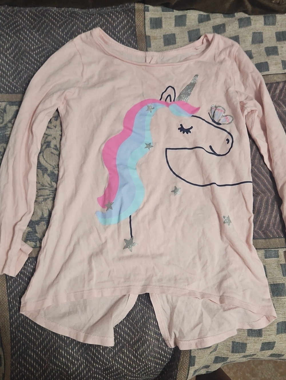 Carter's Light Pink Unicorn Long Sleeve Tee with Rainbow Mane